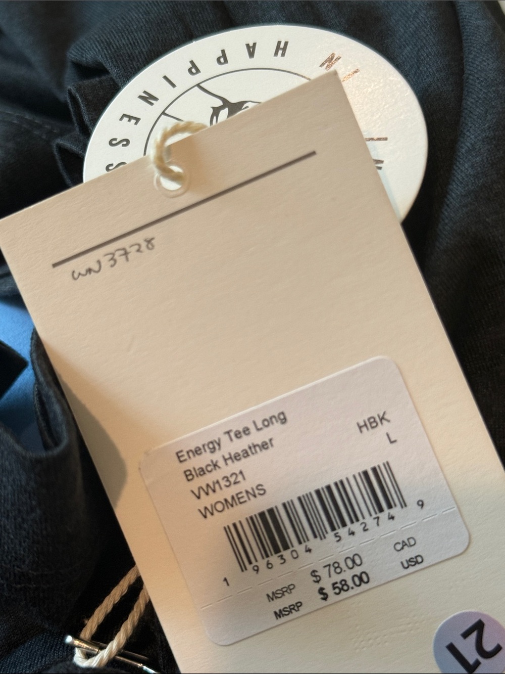 VUORI Energy Tee Long Black Heather Women's Large NWT - Picture 8 of 8